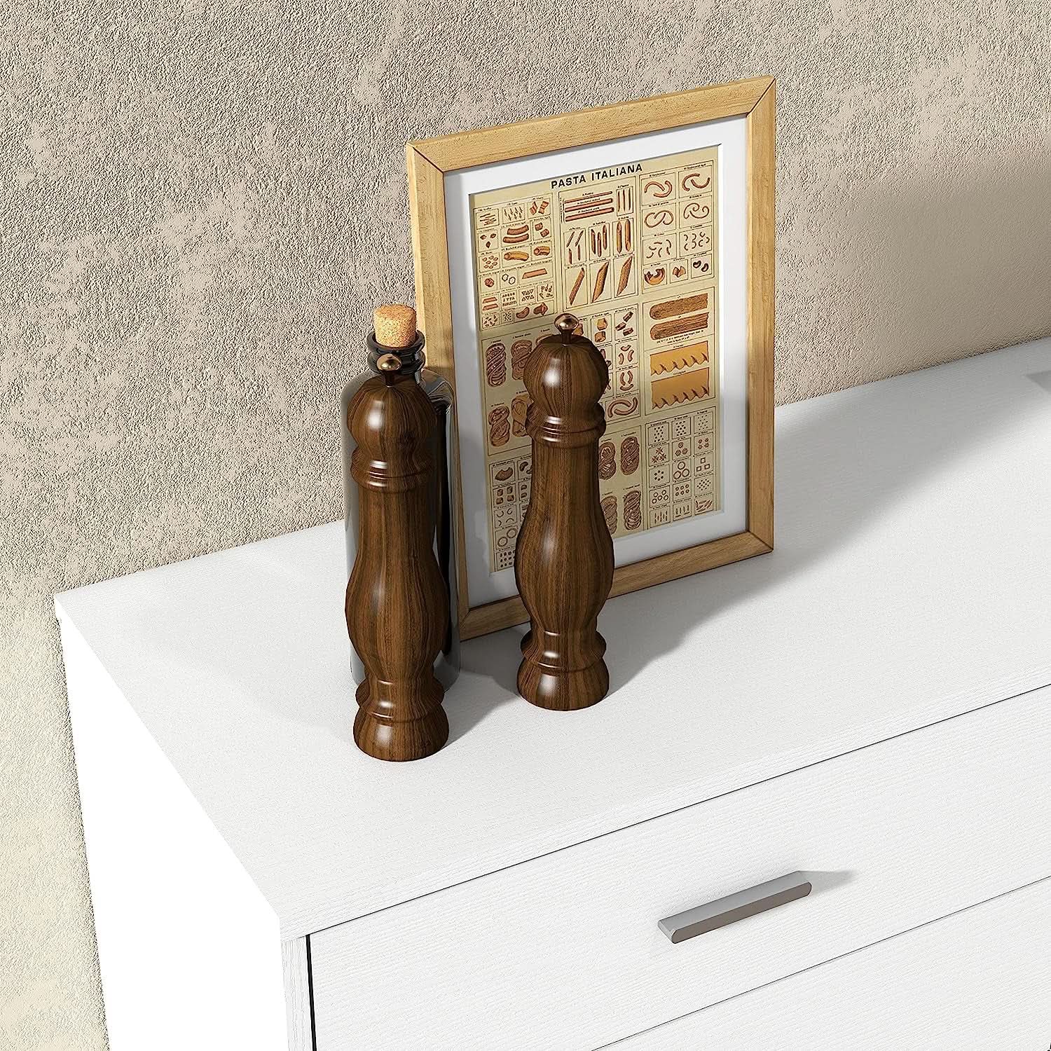 White Wood 6 Drawer Dresser With Inlaid Handle Design