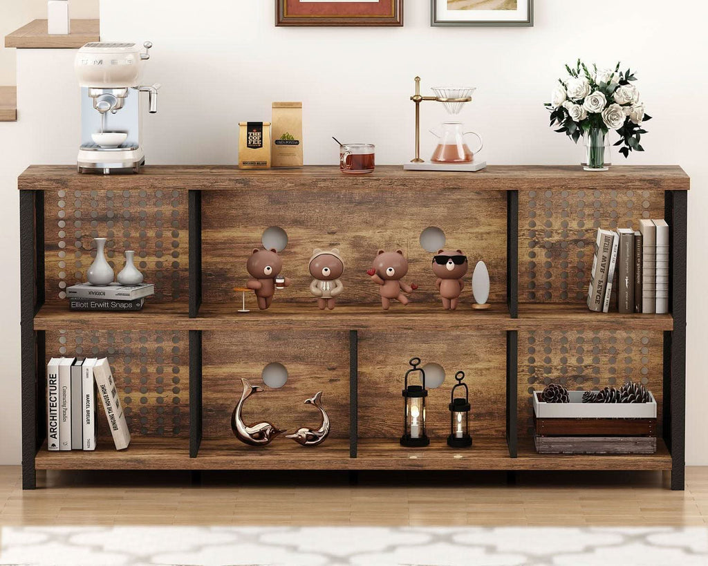 Rustic Brown 63 Inch Bookshelf Cube Storage Five In One