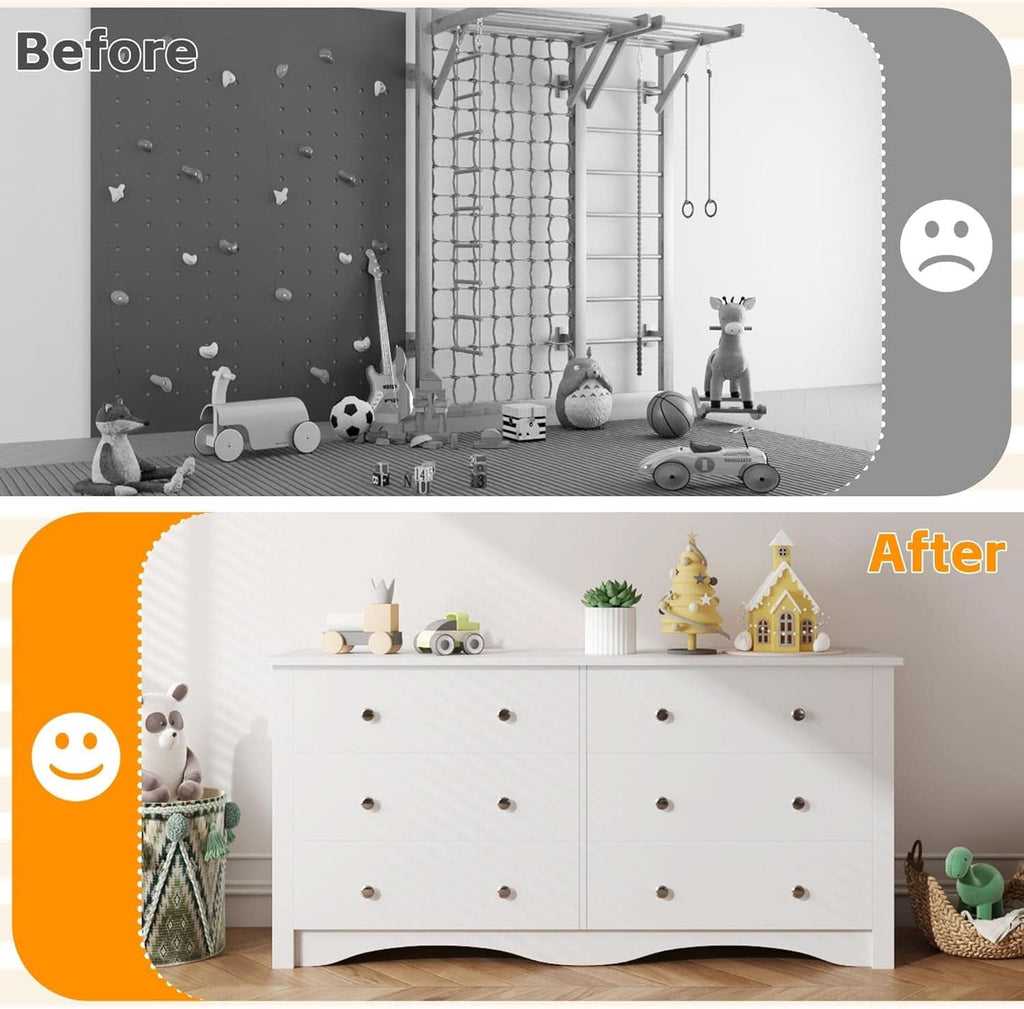 6 Drawer Dresser and TV Stand in White for 65 Inch TV