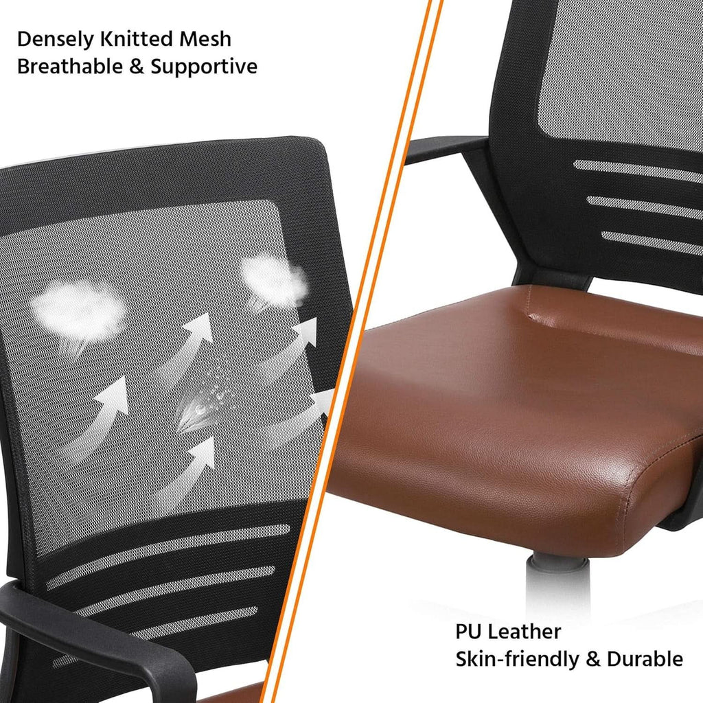 Ergonomic Leather Mesh Office Chair Lumbar Support Brown