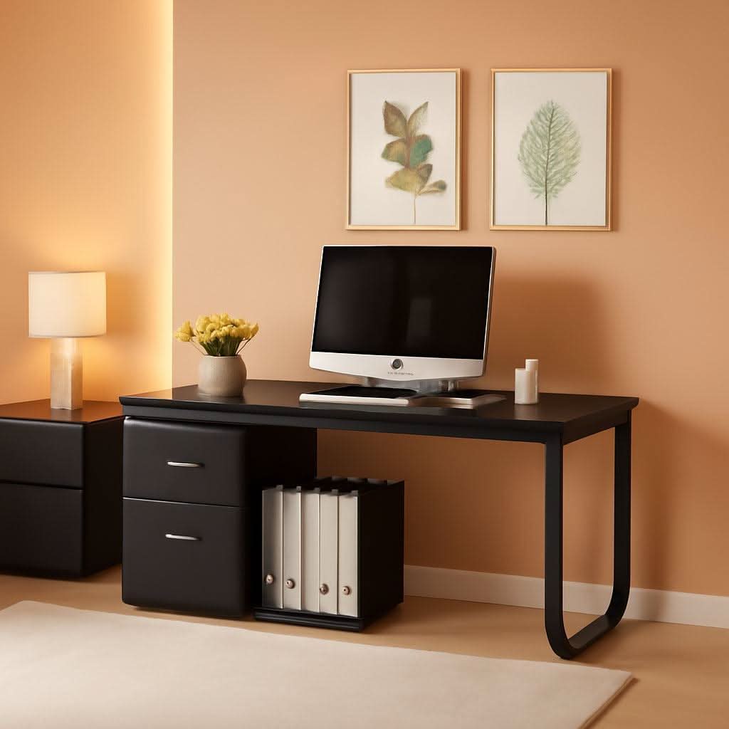55-Inch L-Shaped Computer Desk with Storage Cabinet