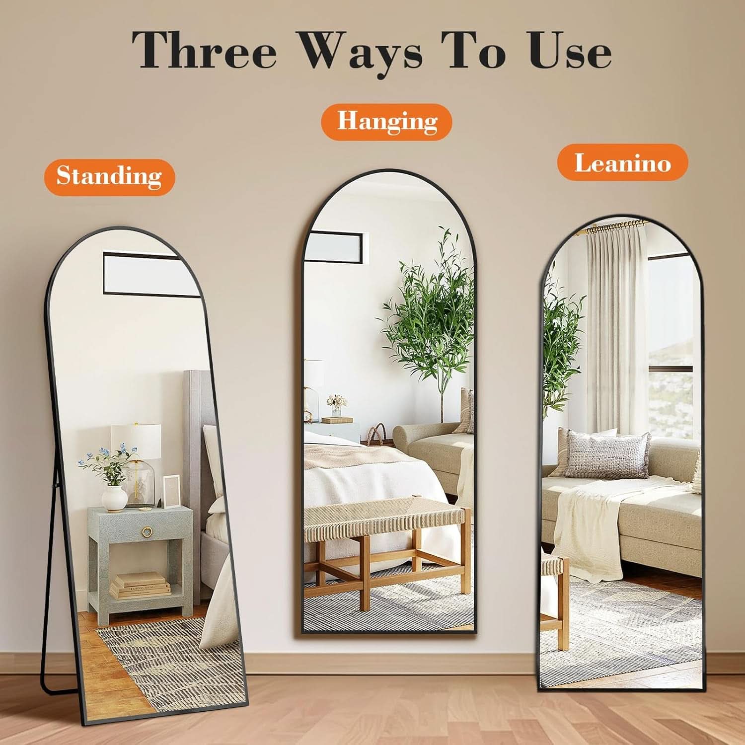 Arched Floor Standing Full Length Mirror 64 By 21 Inches