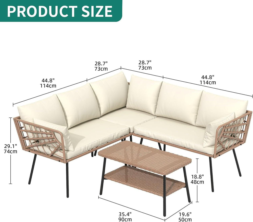 L-Shaped Outdoor Sofa Set with Thick Cushions