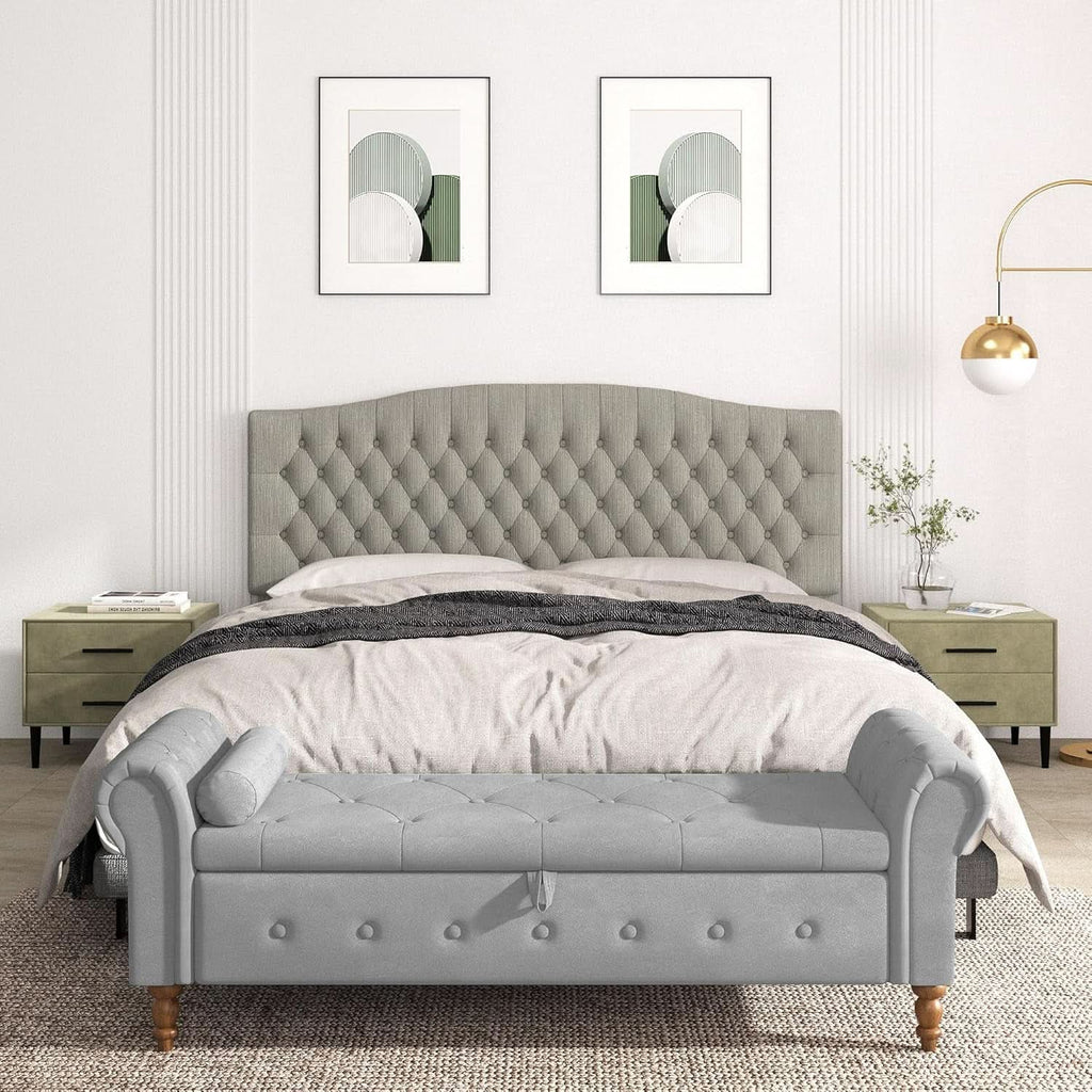 Upholstered King Headboard with Tufted Design and Legs