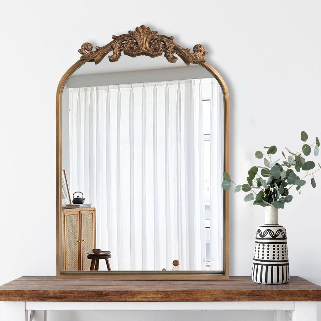 Antique Gold Baroque Arched Wall Mirror 19x27 Decor