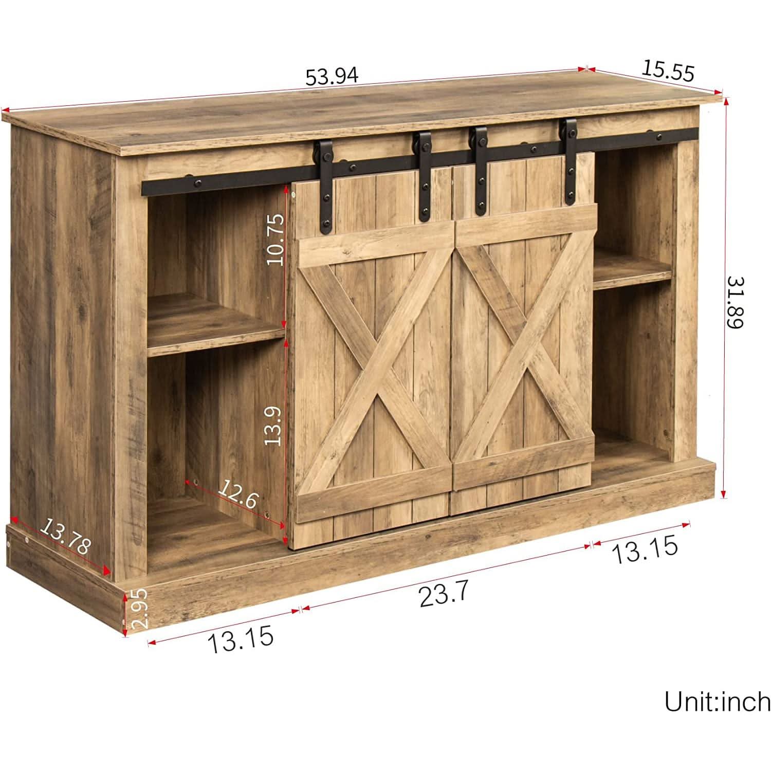 Rustic TV Stand With Sliding Barn Door In Walnut Finish