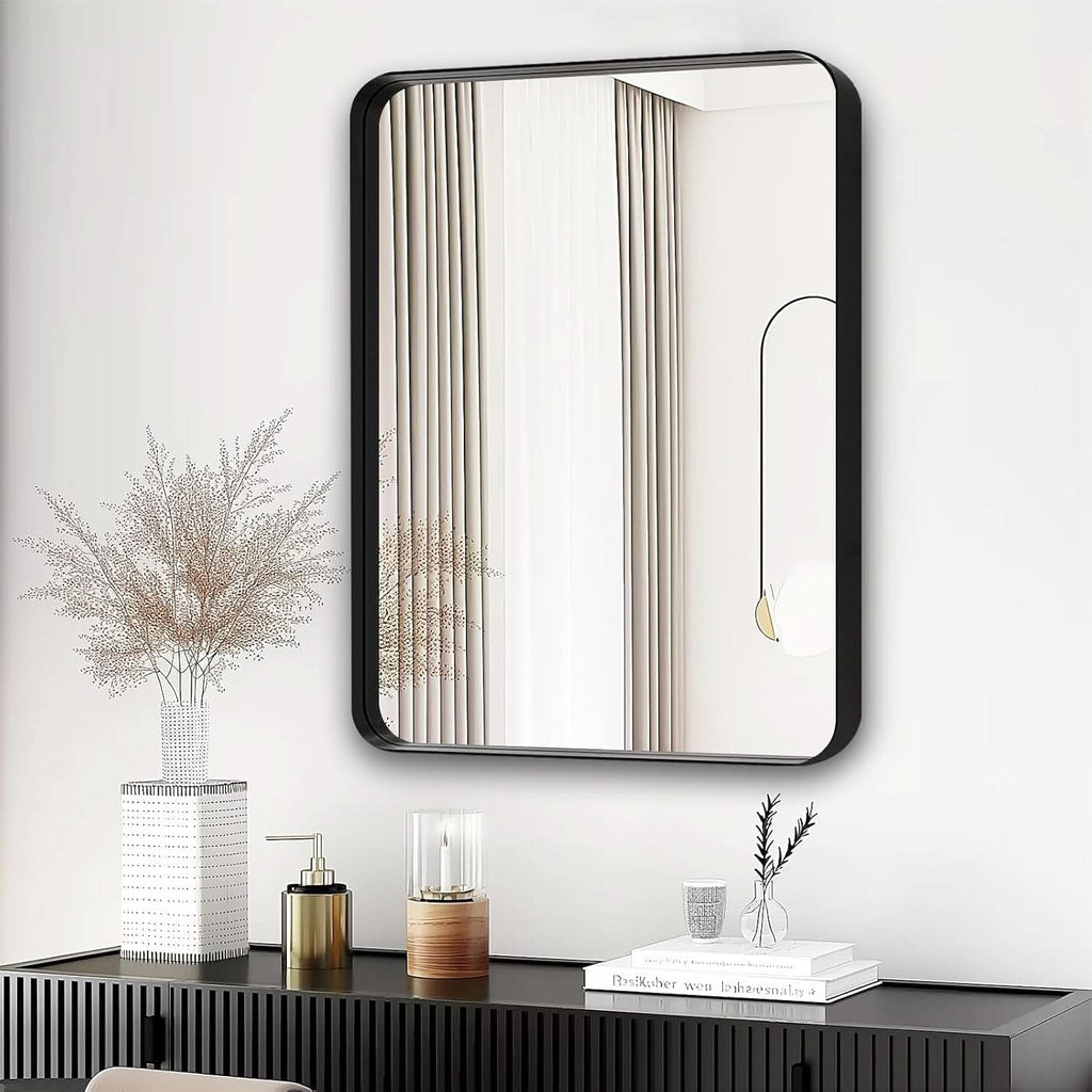 Black 40x30 Inch Metal Framed Rectangular Bathroom Mirror