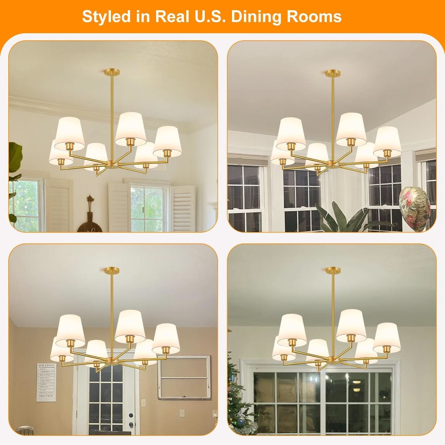 36 Inch Brushed Gold Chandelier Dining Room Light Fixture