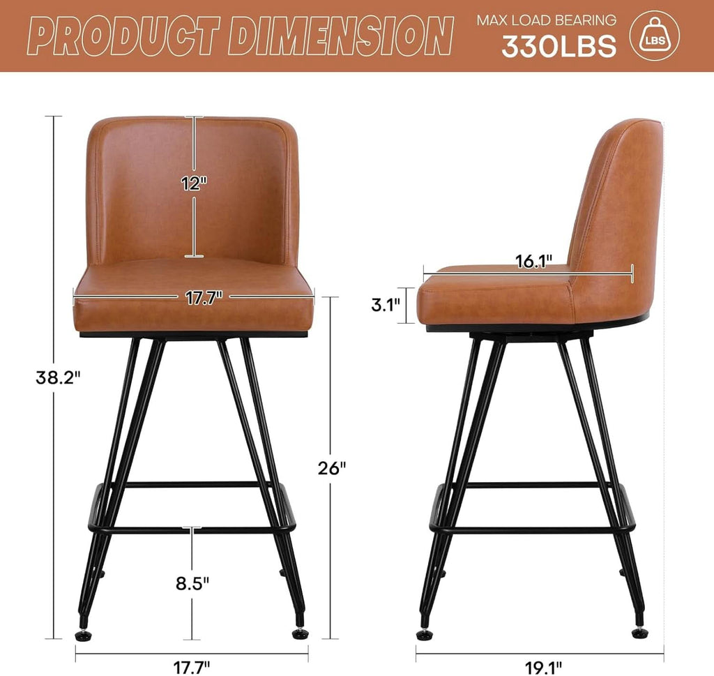 Industrial Swivel Bar Stools Set of Four 26 Inch