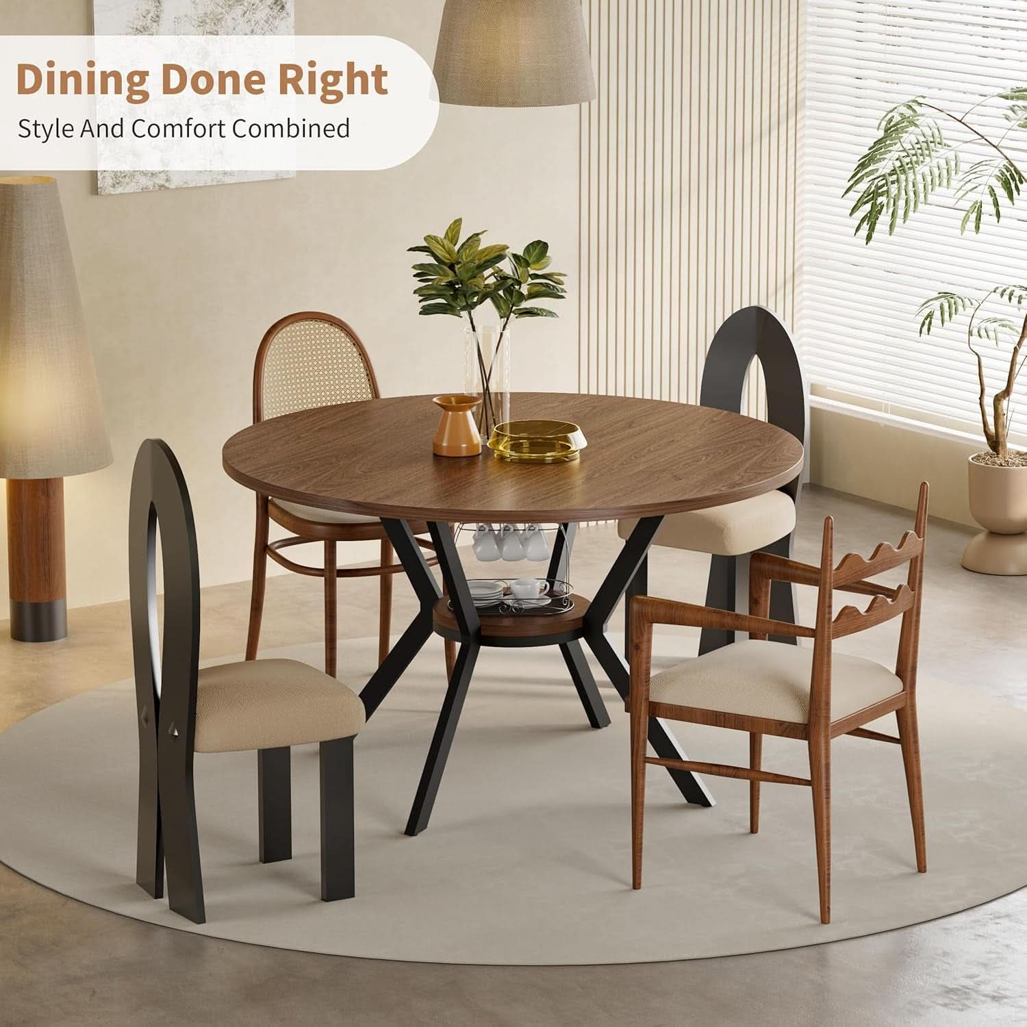 42 Inch Round Dining Table Walnut With Built In Storage