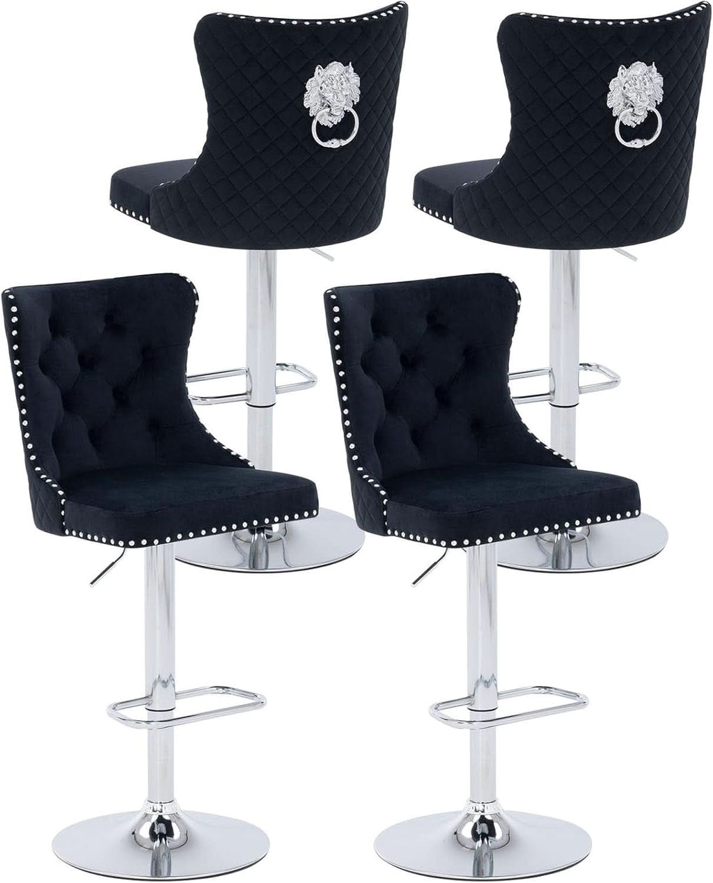 Velvet Swivel Bar Stools Adjustable Set Of 4 In Black