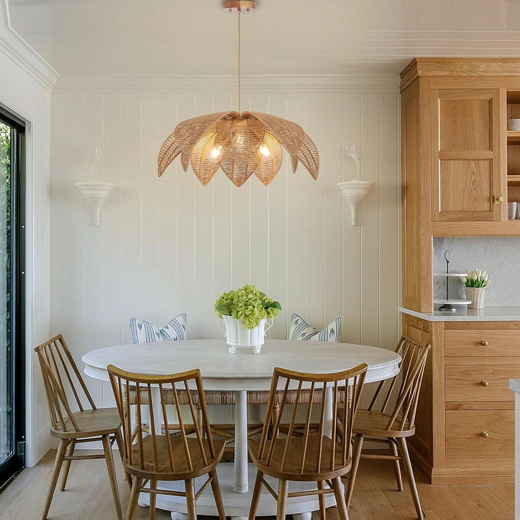 Handwoven Rattan Chandelier 24 Inch Pendant Light Fixture