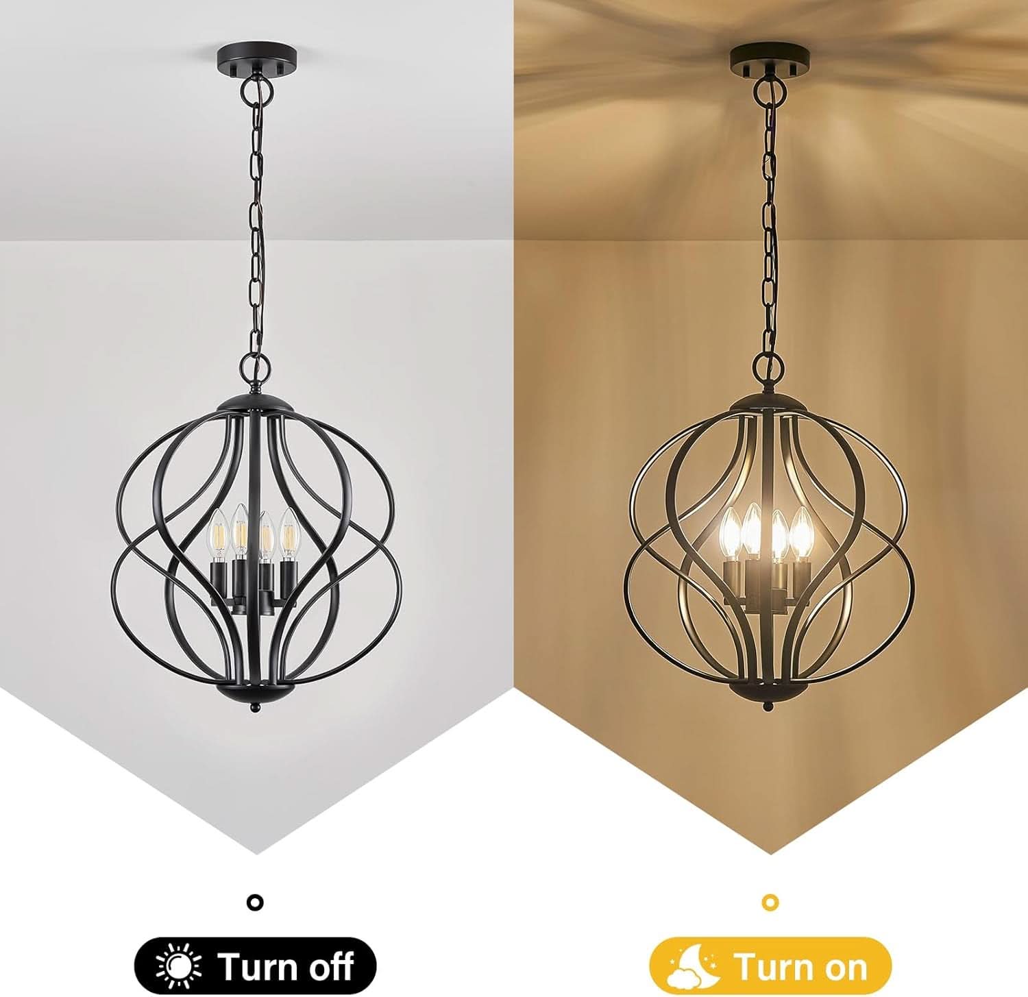 Black Four Light Geometric Pendant Chandelier Dining Room