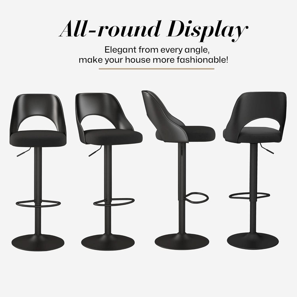 Bar Stools Set Of 3 Height Adjustable Swivel Black