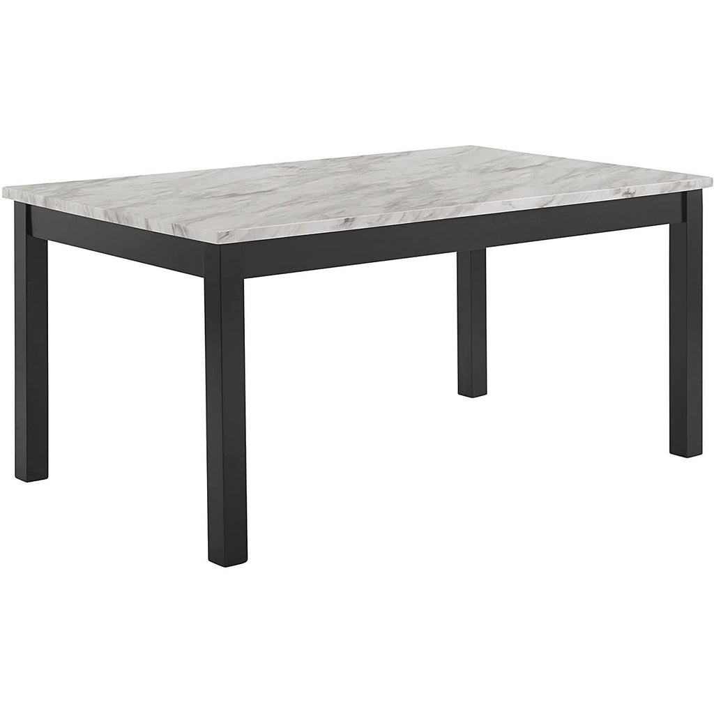 64 Inch Dining Table With Faux Marble Top And Black Base