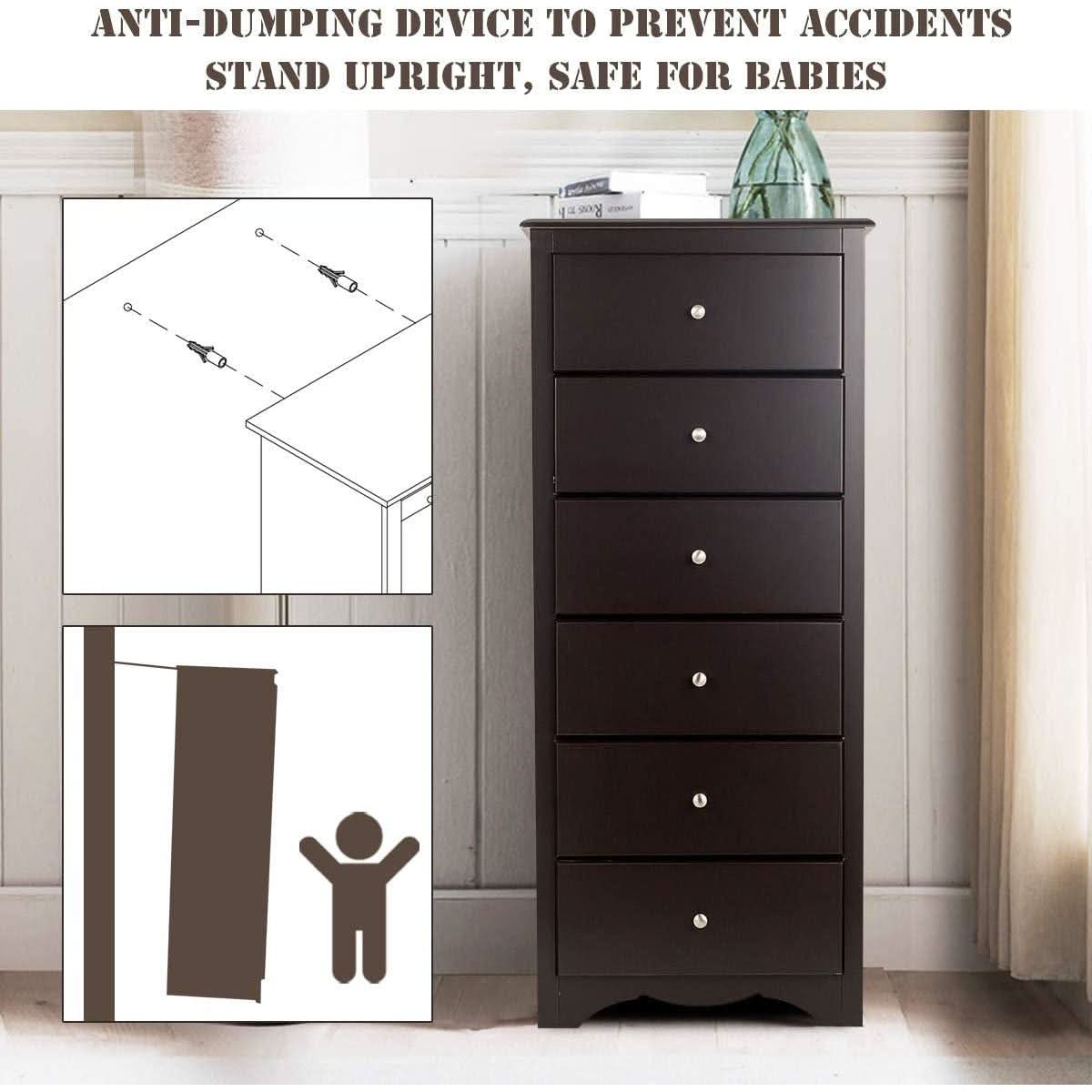 Brown Wood 6 Drawer Dresser For Bedroom Storage Unit