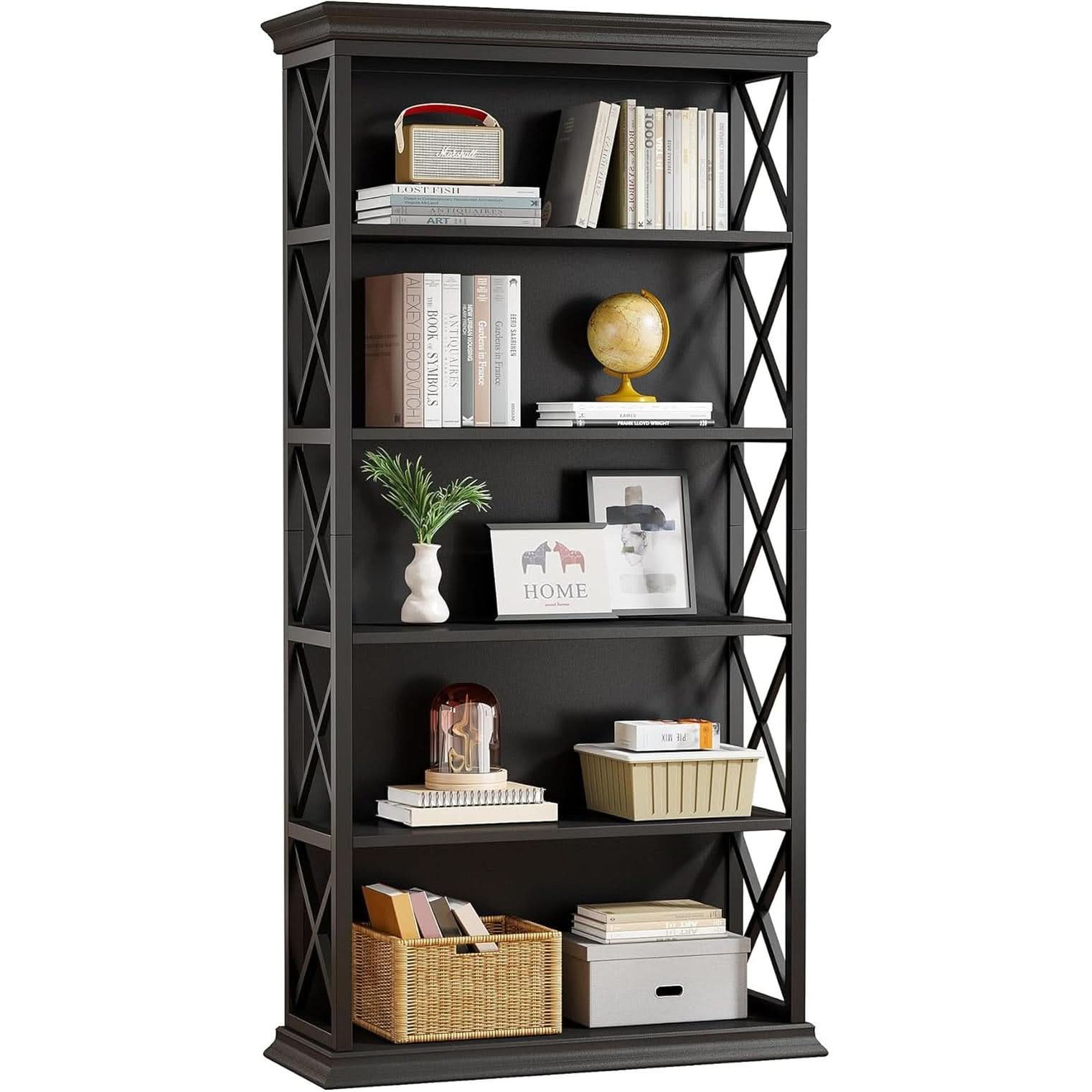 71 Inch 6 Tier Industrial Bookcase Floor Standing All Black