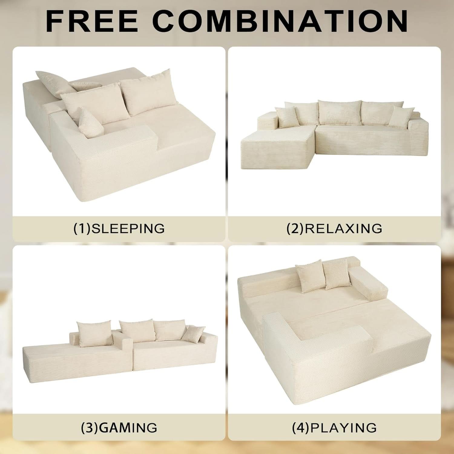 Beige L-Shaped Modular Sectional Sofa