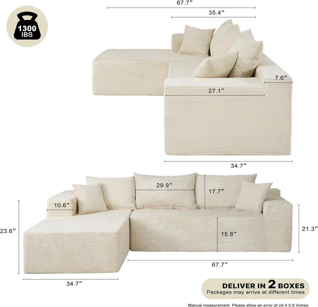 Beige L-Shaped Modular Sectional Sofa