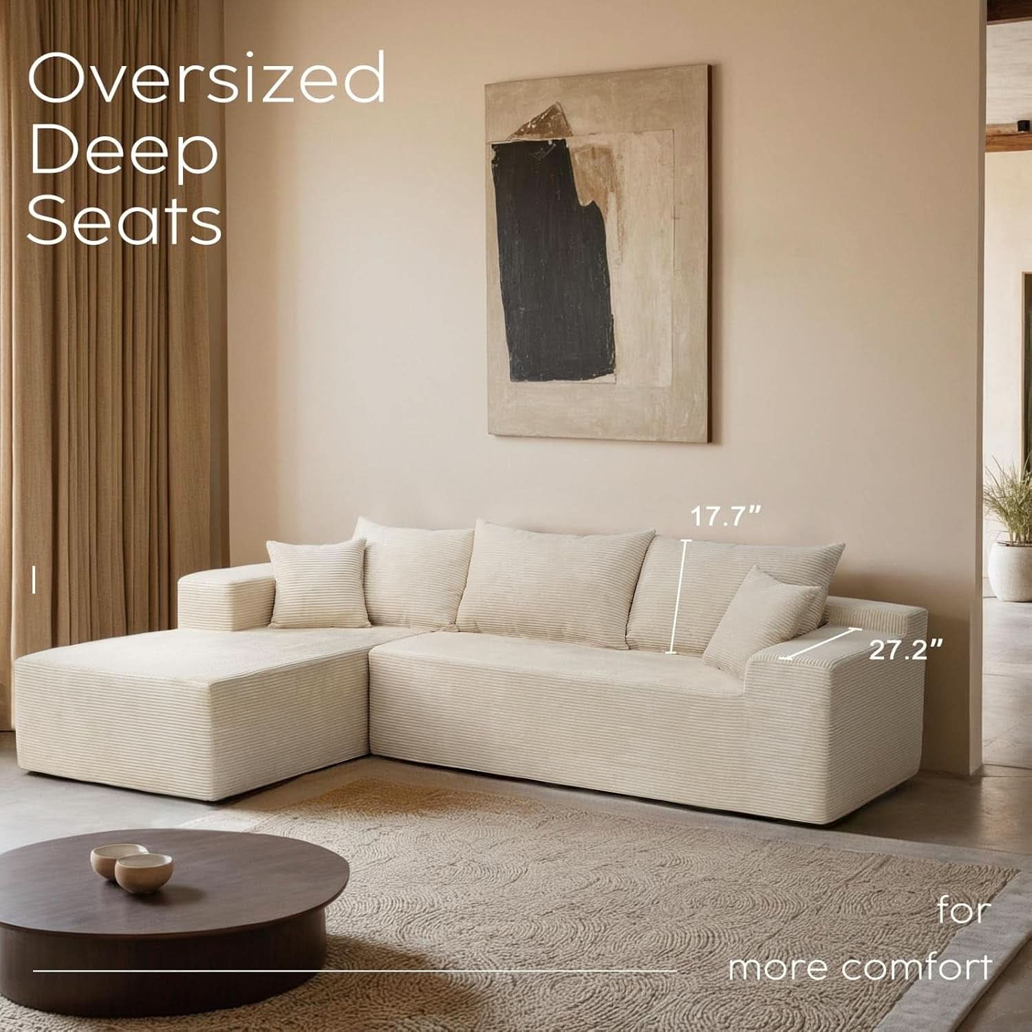 Beige L-Shaped Modular Sectional Sofa