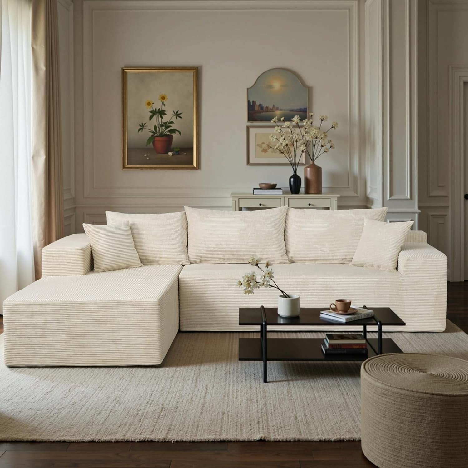 Beige L-Shaped Modular Sectional Sofa