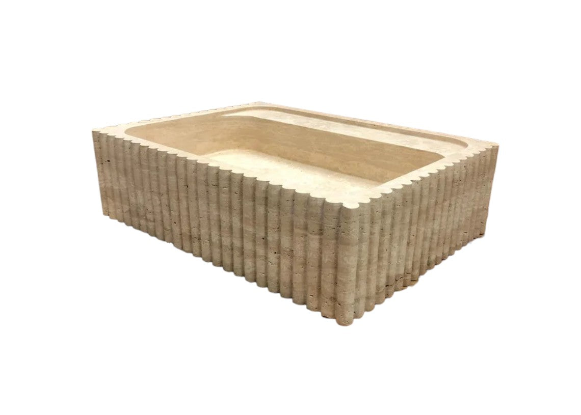 Beige Travertine Rectangular Wall-mount Bathroom Sink Fluted (W)20" (L)24" (H)6"