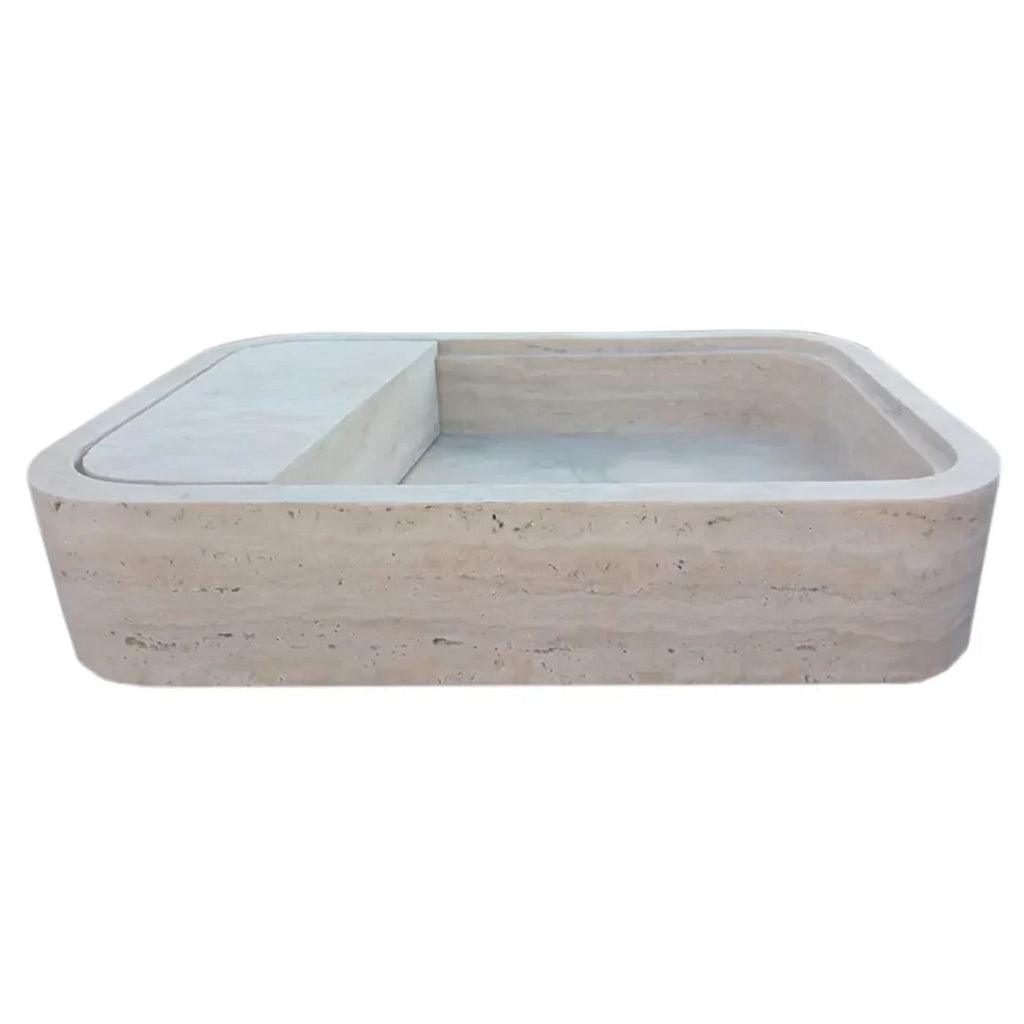 Beige Travertine Rectangular Wall-mount Bathroom Sink Hidden Drain (W)16" (L)24" (H)5" - READY TO SHIP