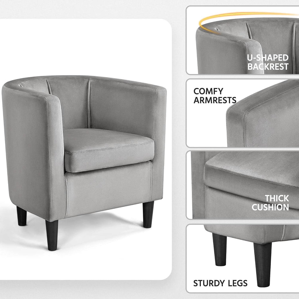 Gray Velvet Barrel Accent Chairs Set of 2 18.5x19.7in Seats