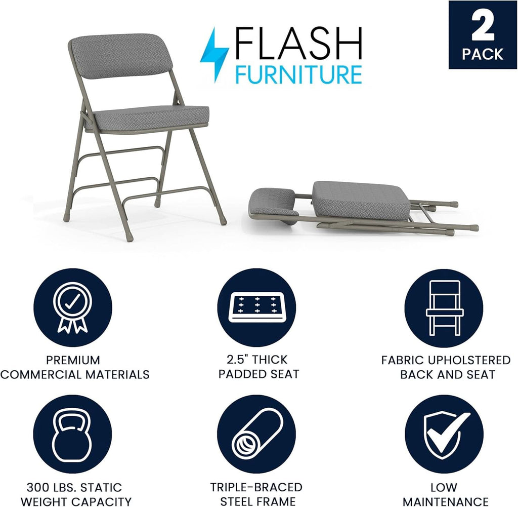 Gray Metal Folding Event Chairs With Cushioned Seats Set Of 2