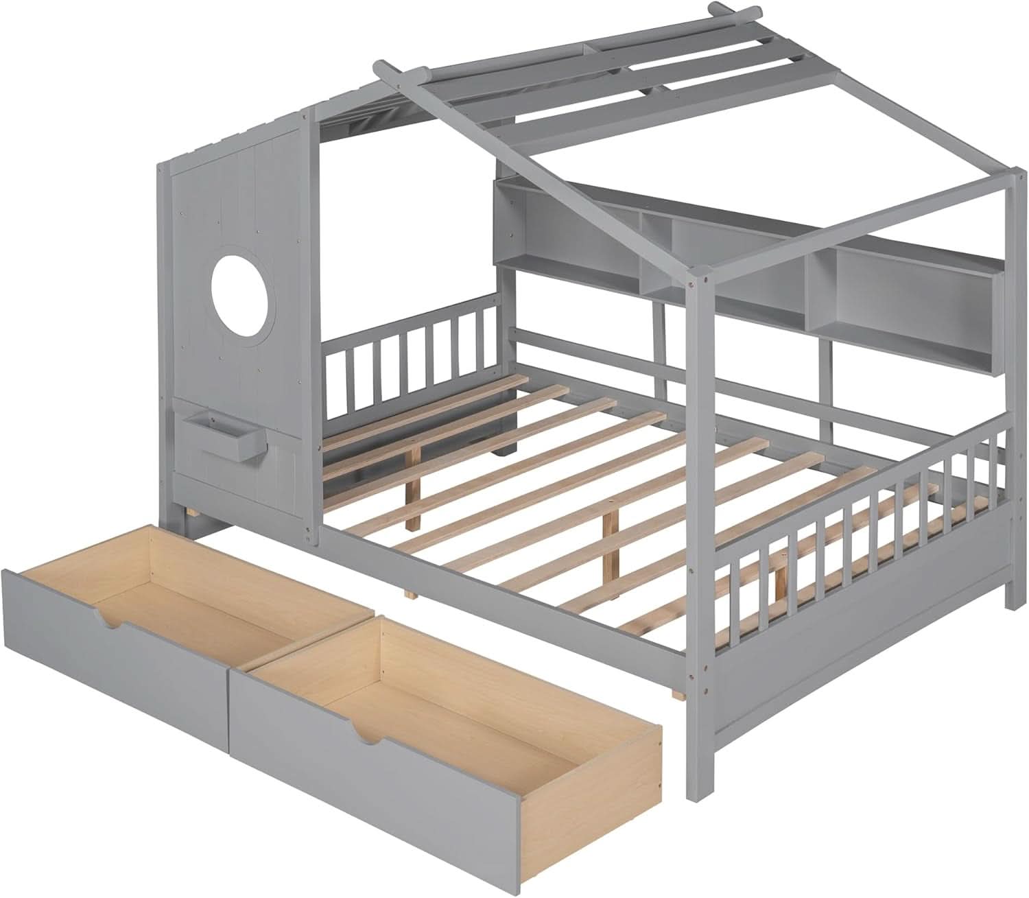 Kids Full Playhouse Bed With Drawers Shelves Storage