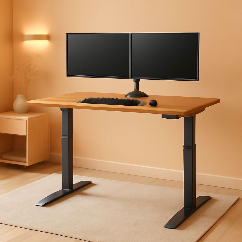 60-Inch Electric Standing Desk with Butcher Block Top