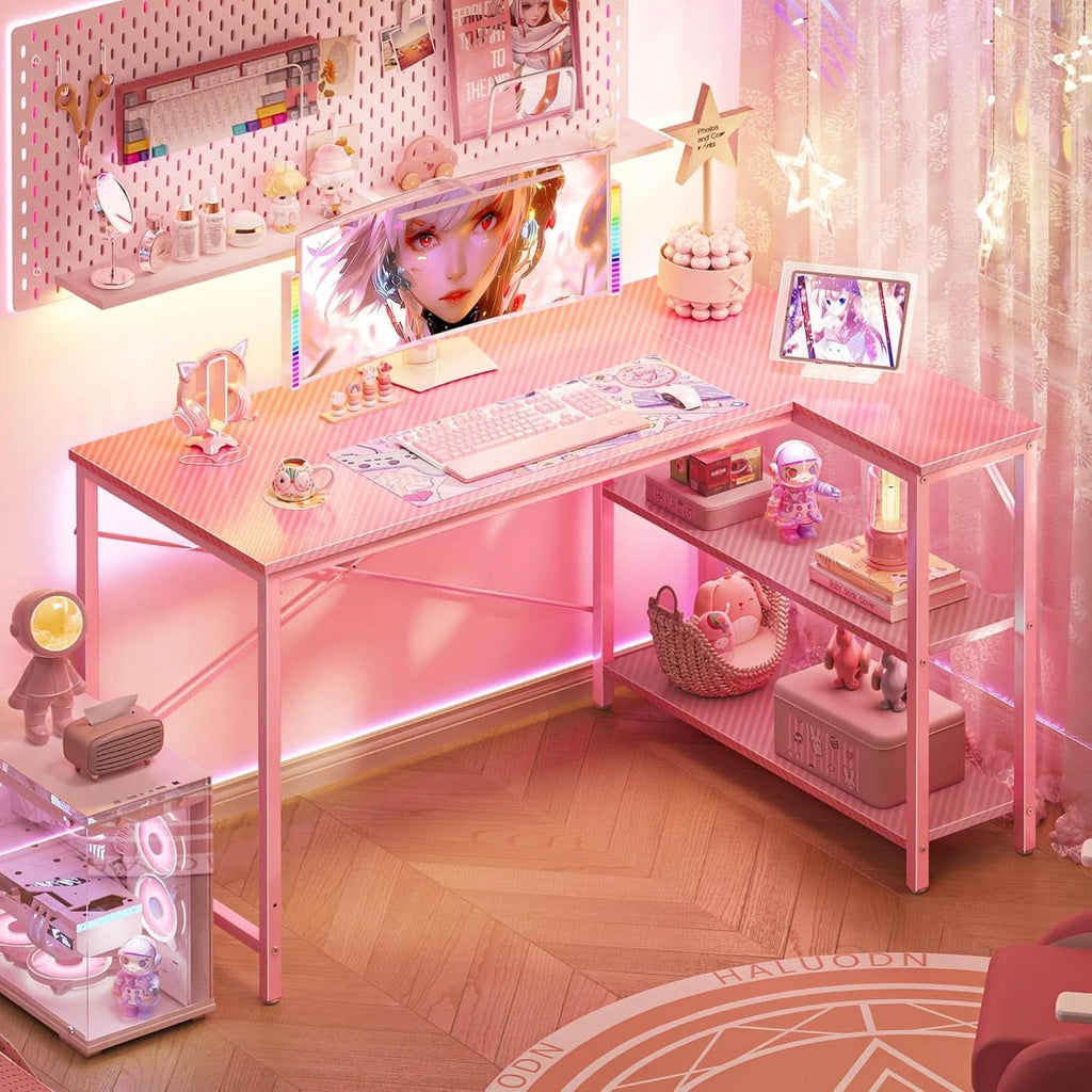 Pink L Shaped Desk 47 Inch Corner Desk For Home Office