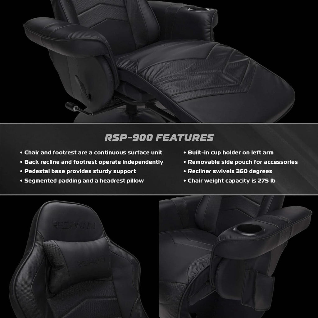 900 Gaming Recliner Black With Adjustable Leg Rest Cupholder