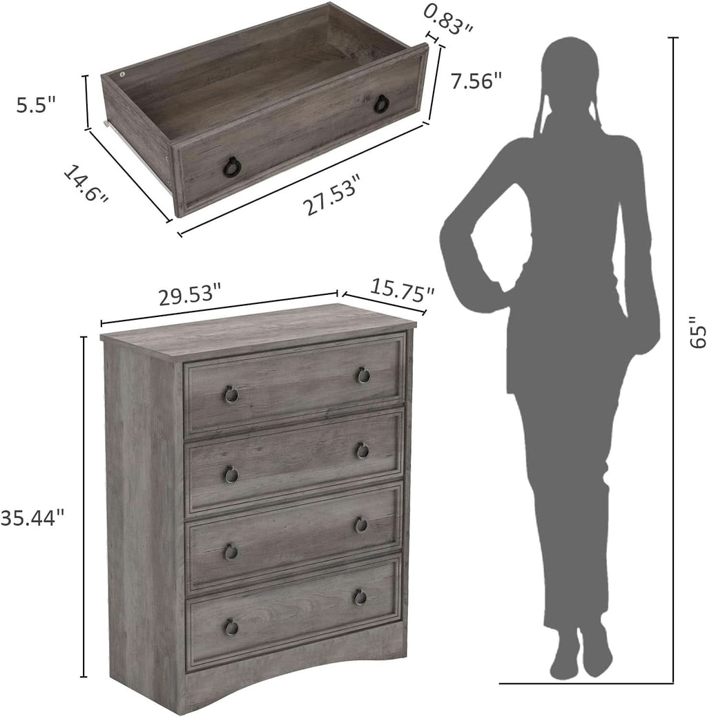 Gray 4 Drawer Dresser With ModernArchitectural Storage