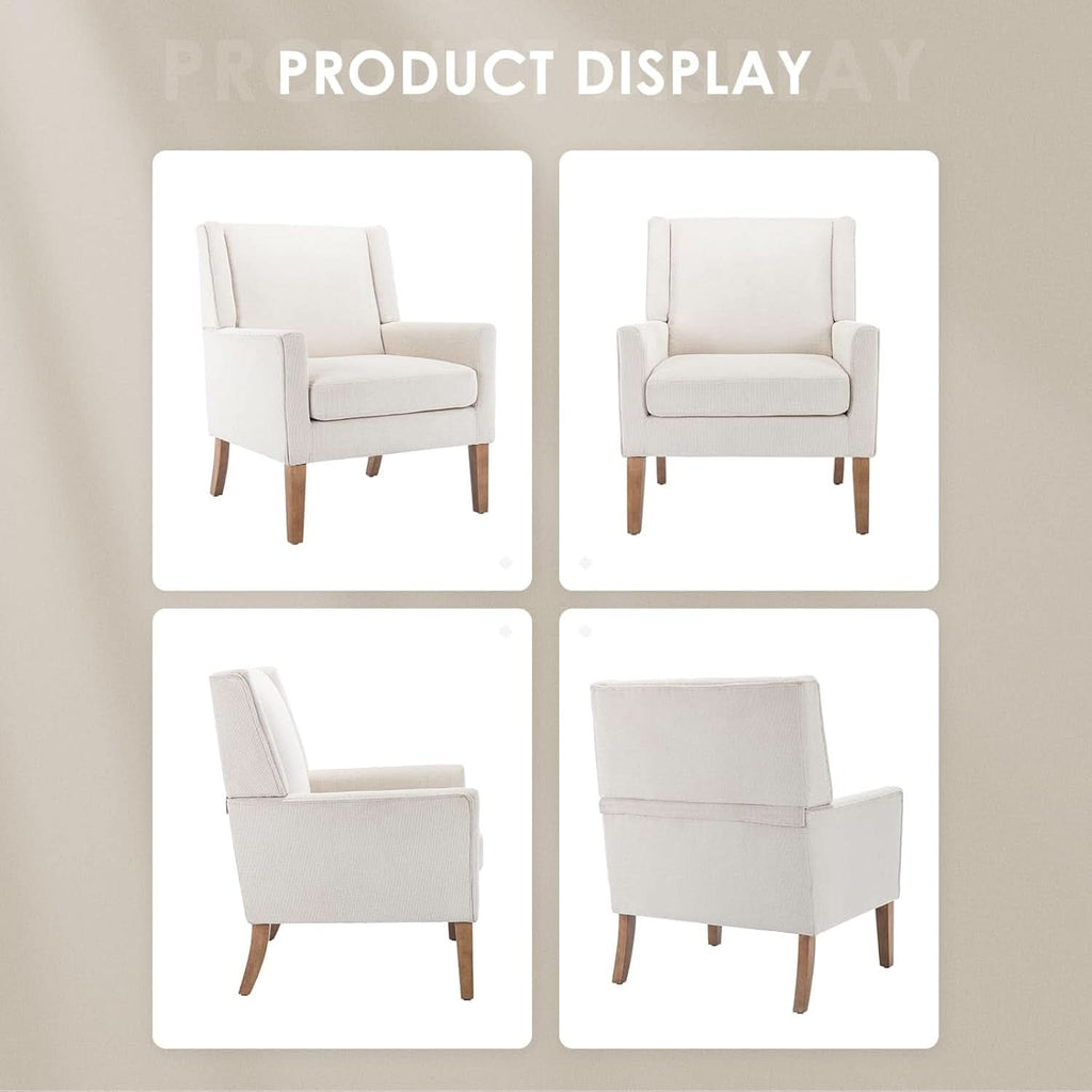 Beige Wingback Chairs With Wood Legs For Living Room