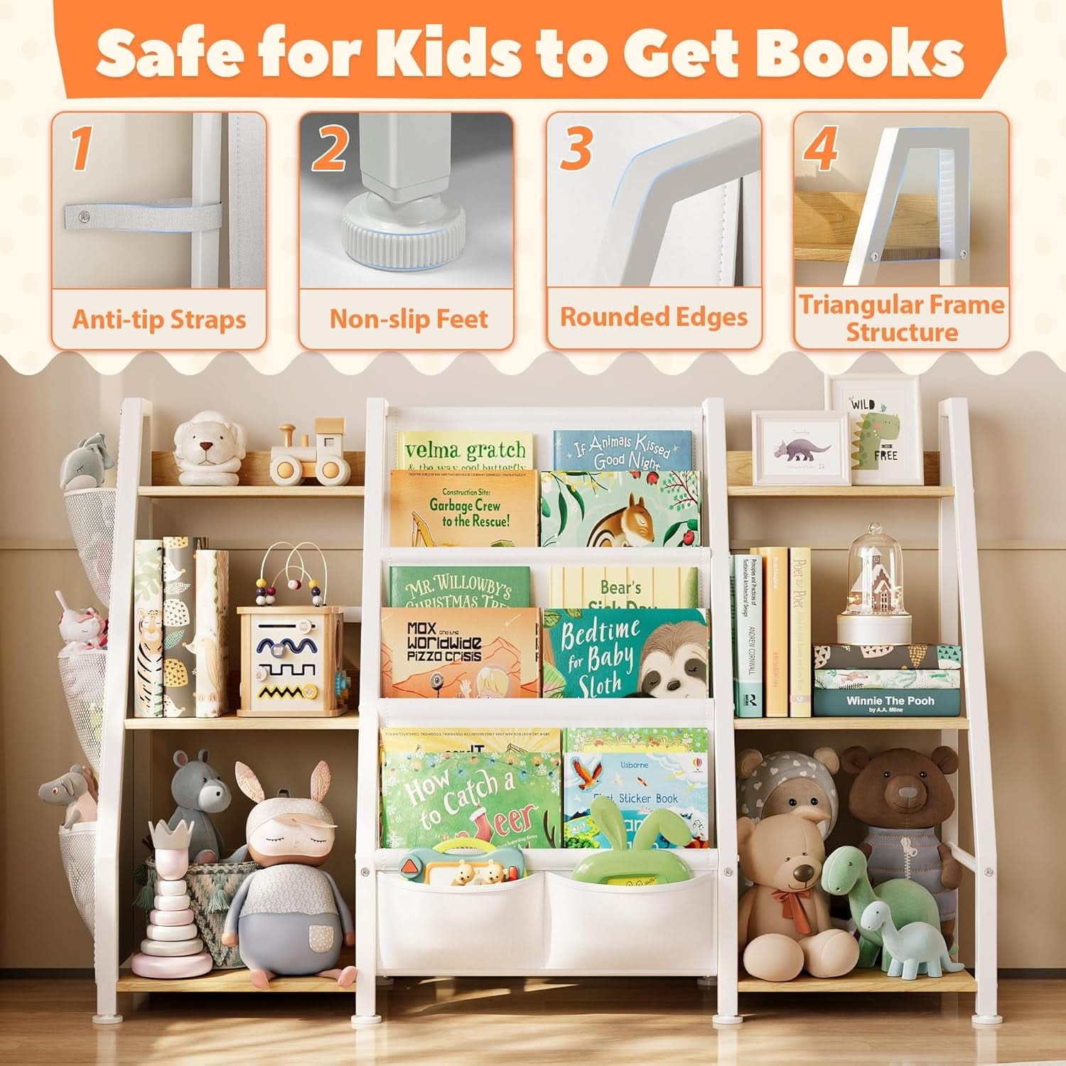 Kids Bookshelf And Toy Organizer 3-Tier Burlywood Bookcase