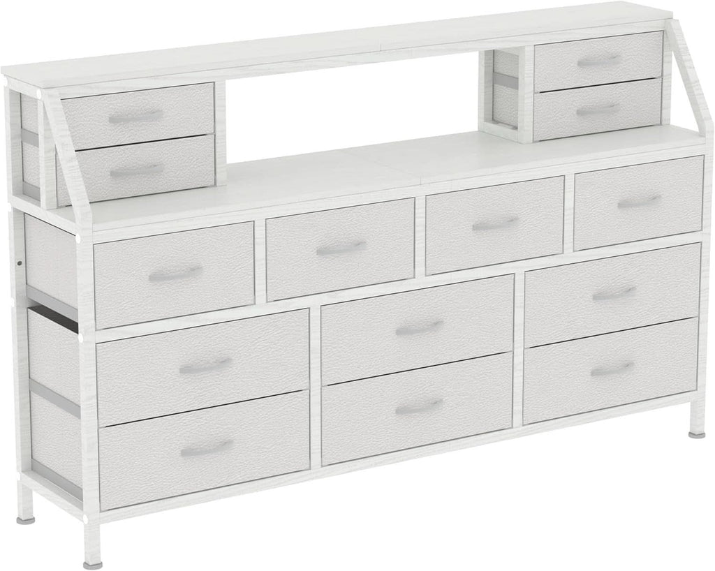 55 Inch Wide TV Stand Dresser 14 Drawers White Finish