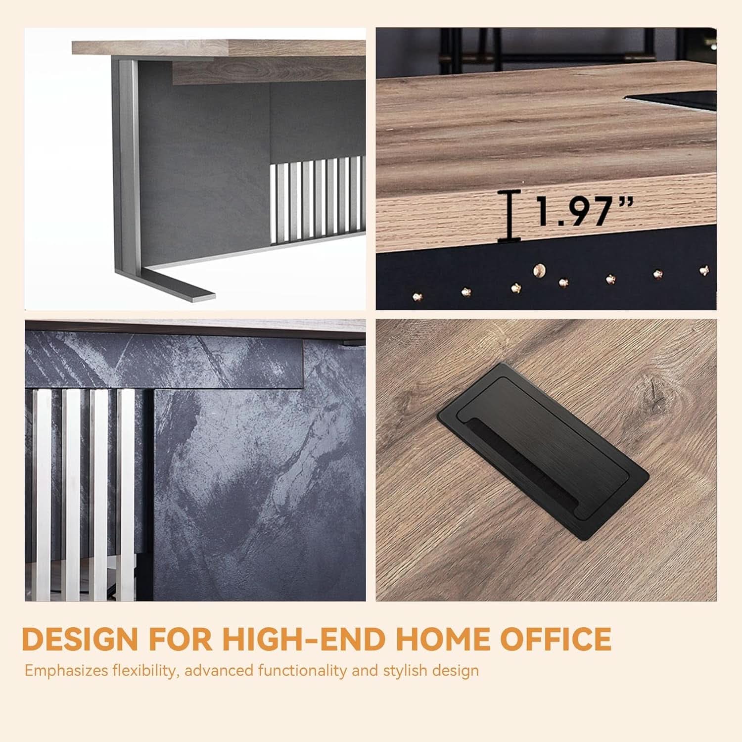 63-Inch Office Desk with Stainless Steel Frame