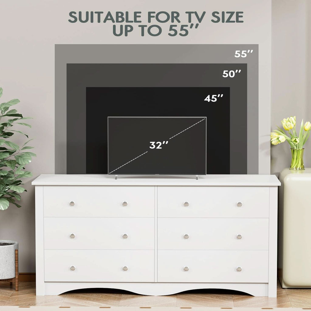Dresser With 6 Drawers And TV Stand White Wood Storage