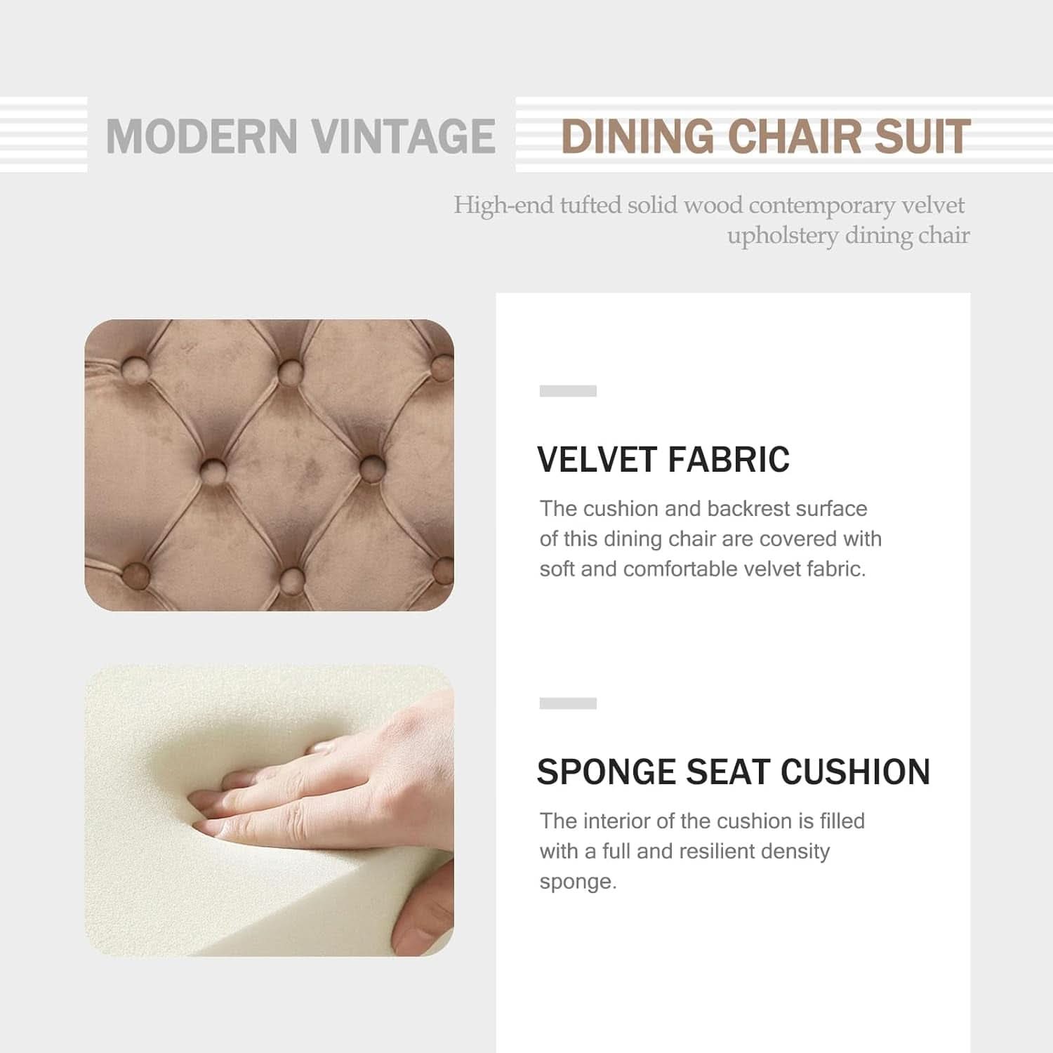 Khaki Velvet Dining Chairs Set of 4 With Button Back