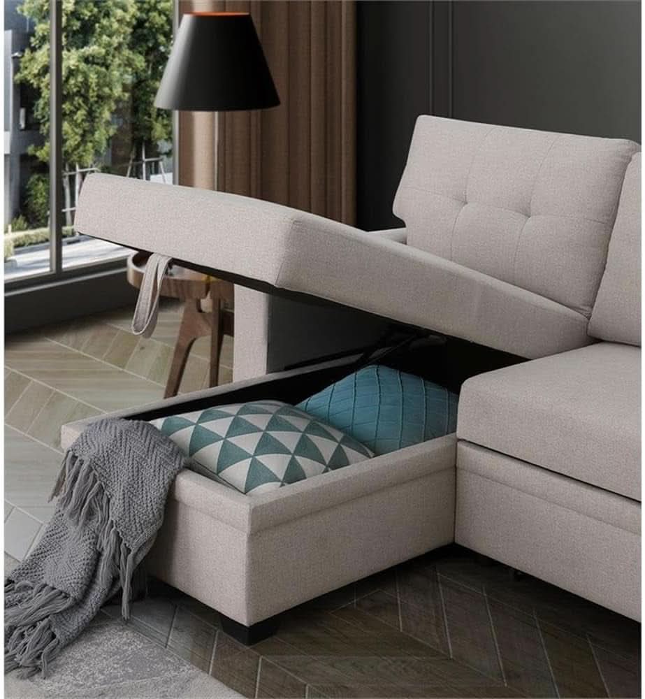 Beige L-Shaped Convertible Sleeper Sectional