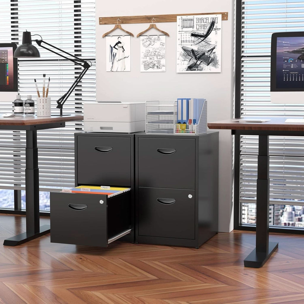 2 Drawer Locking Vertical File Cabinet Black Metal For Hanging Files Letter A4 Documents
