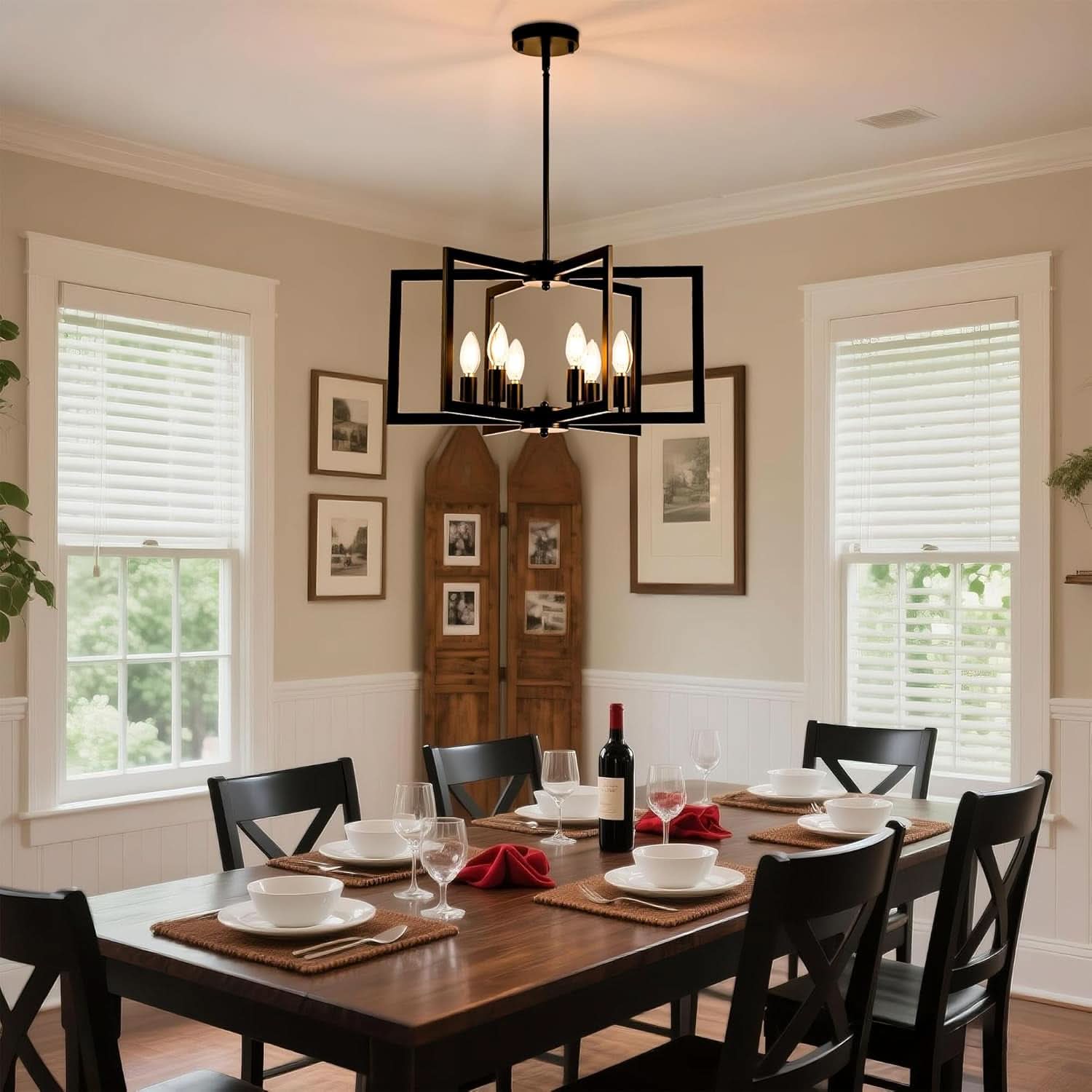 Black 6 Light Adjustable Pendant Chandelier For Dining Room