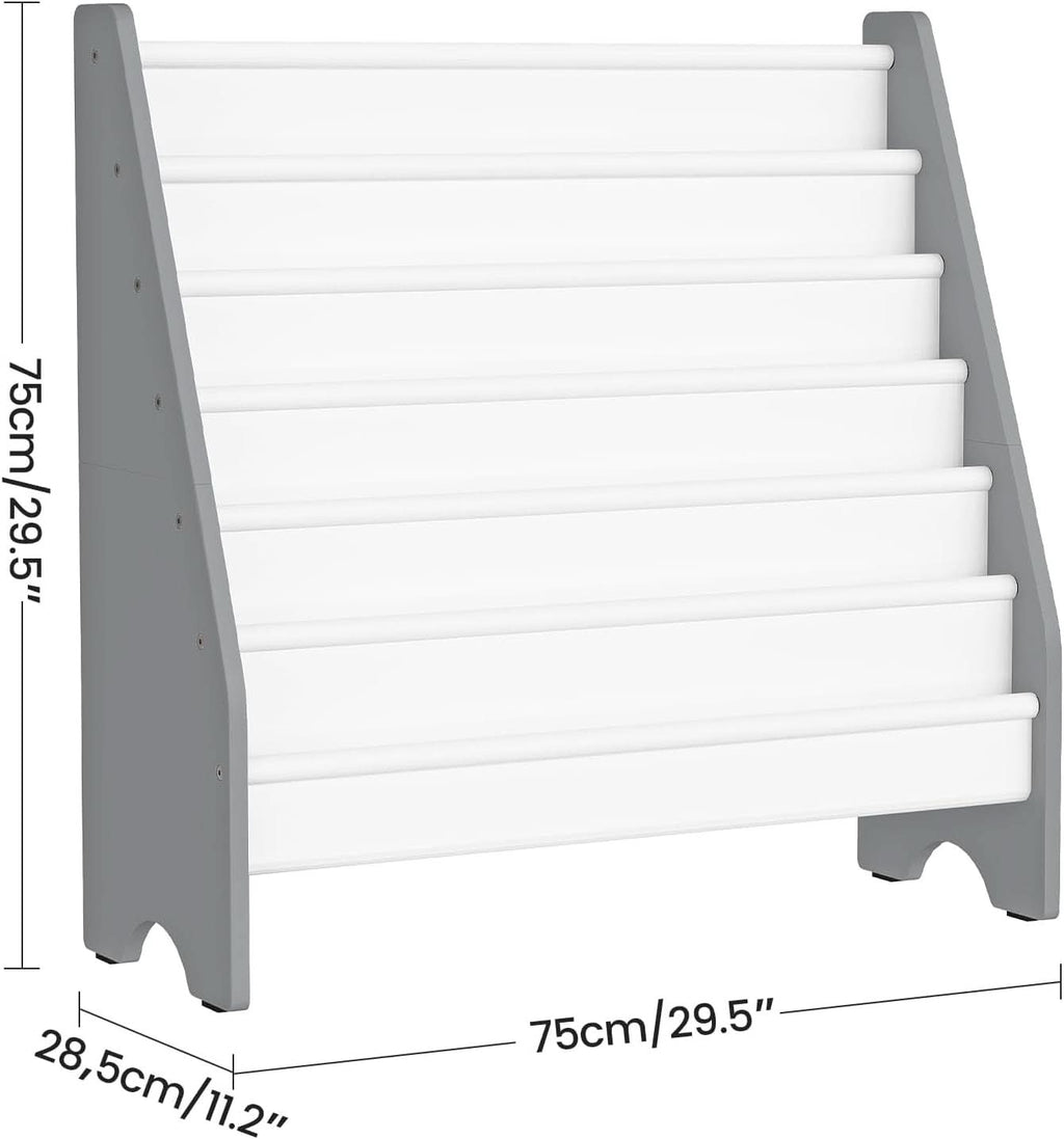 6 Tier Kids Bookshelf White And Gray Sling Book Organizer