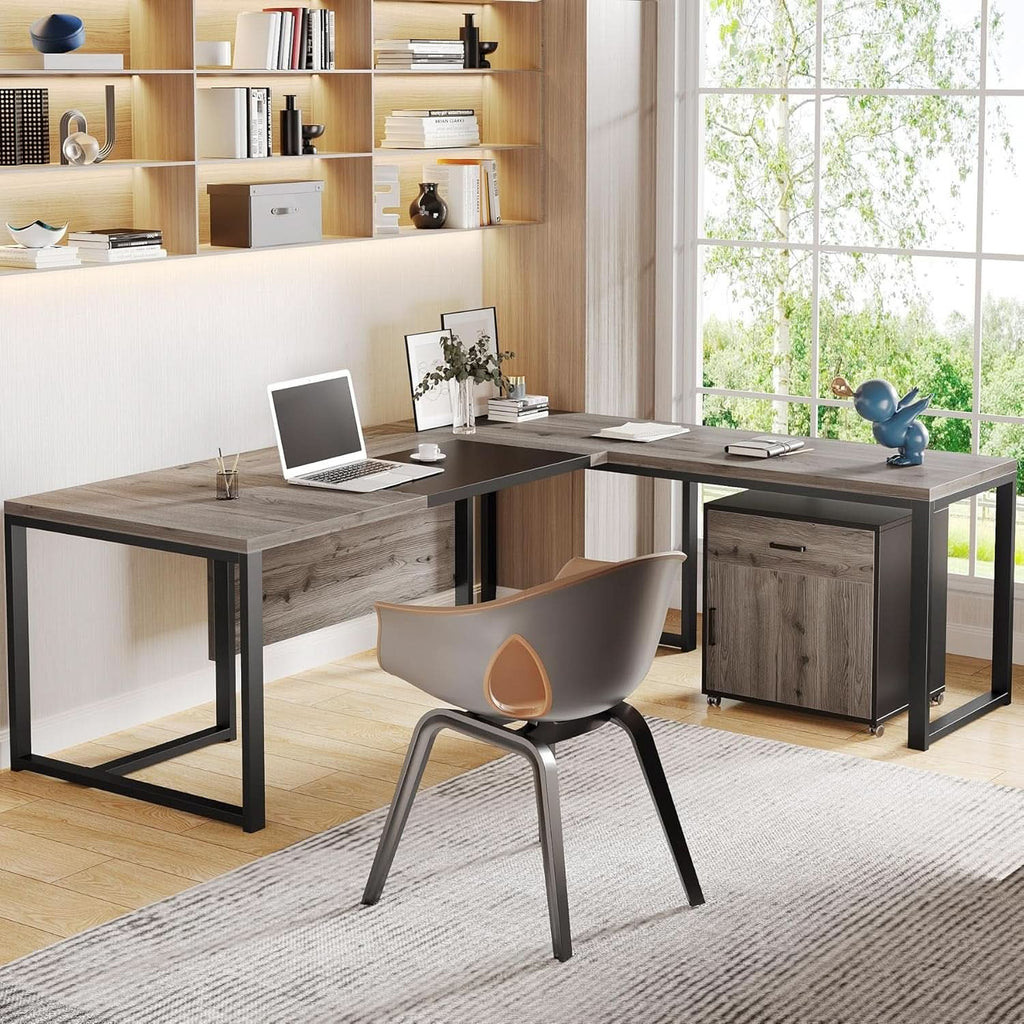 Extra-Large L-Shaped Executive Desk in Retro Gray