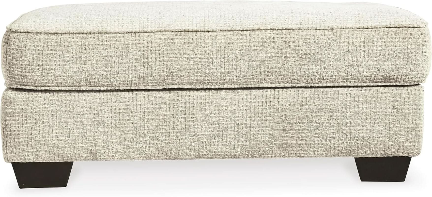 Beige Chenille Upholstered Ottoman With Cushioned Comfort