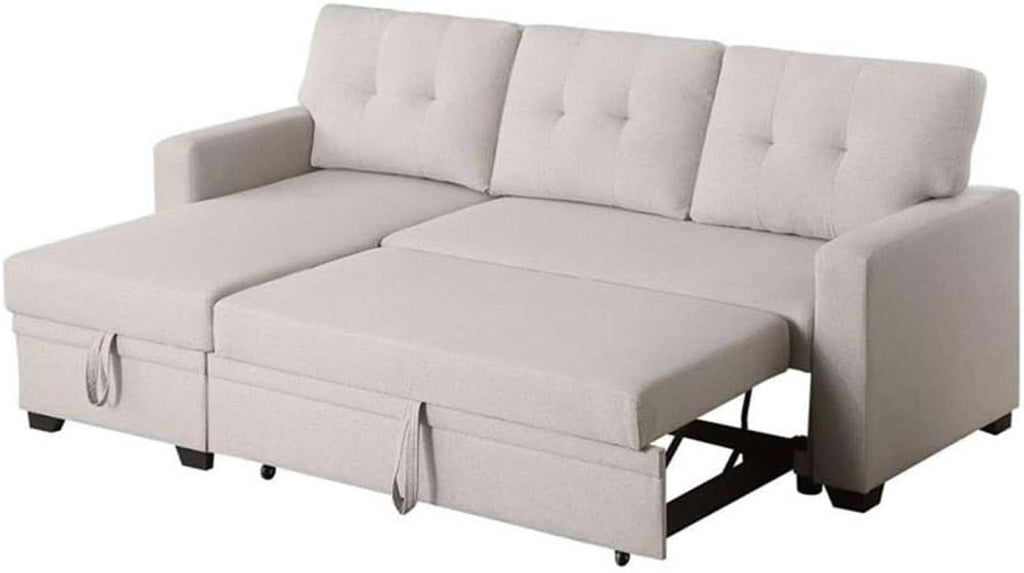 Beige L-Shaped Convertible Sleeper Sectional