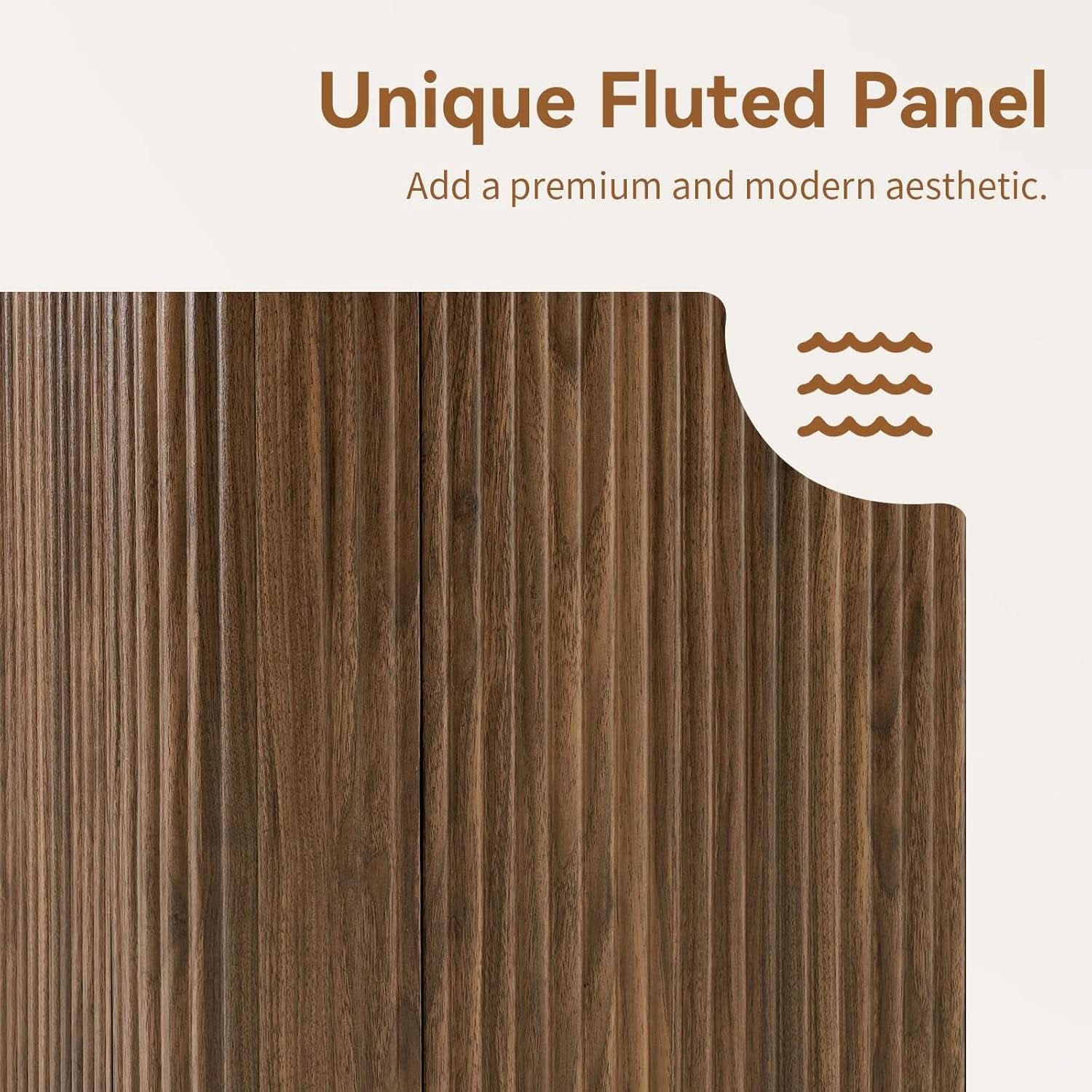 64 Inch Walnut Contemporary Buffet Sideboard Cabinet