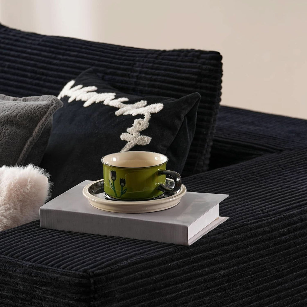 Black Corduroy L-Shaped Sectional Sofa