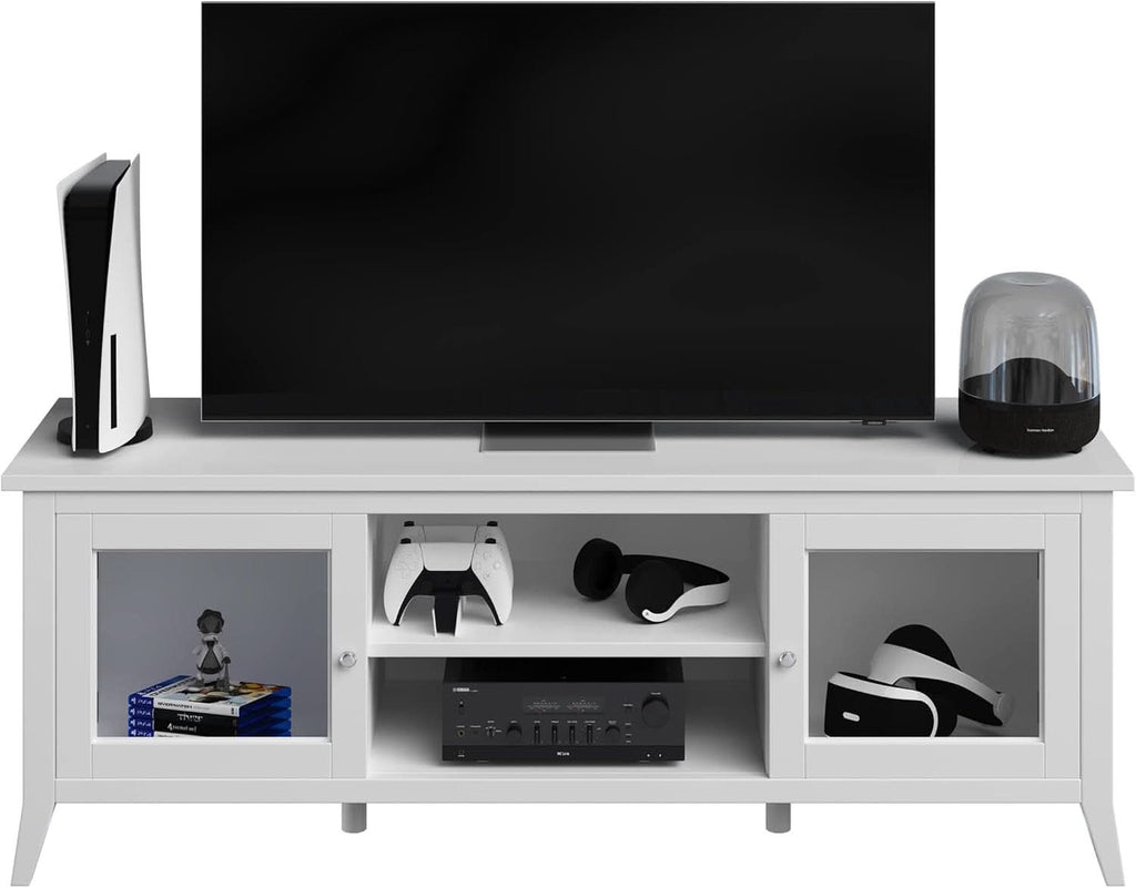 55 Inch TV Stand White With Storage Shelves And Cubbies